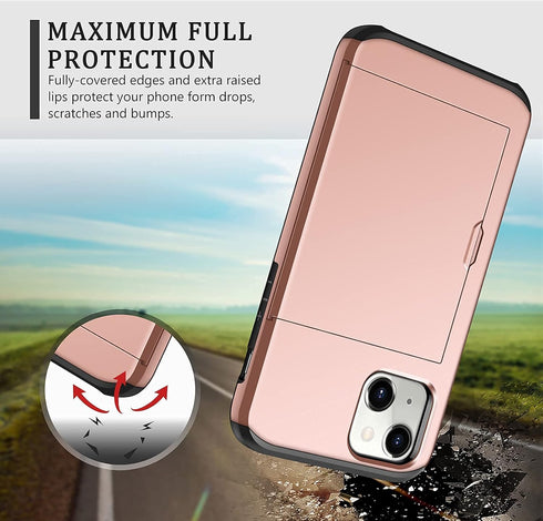 SAMONPOW Compatible with iPhone 13 Case with Card Holder Dual Layer Hybrid Wallet Case Heavy Duty Protection Shockproof 13 Case for Women Men Anti...