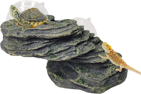 kathson Turtle Basking Platform with Suction Cup Tortoise Climbing Rest Terrace Resin Step Decoration Reptile Habitat Rock Decor for Frogs,Lizards...