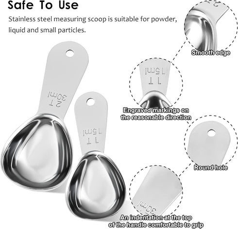 Smithccraft Measruring Coffee Scoop, 18/8 Stainless Steel Measuring Spoons Scoops Set of 2, Metric & US Measurer coffee Tablespoons 15ml and 30ml...