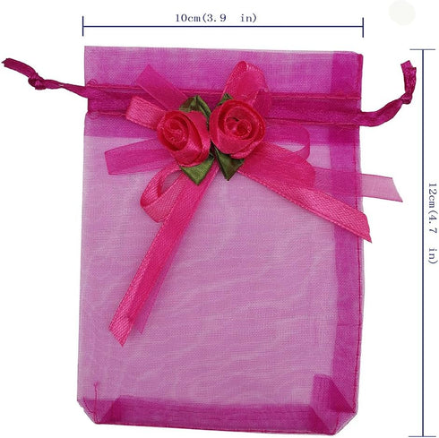 50pcs Sheer Organza Favor Bags for Wedding 3.8x4.8'' Gift Bags Samples Display Drawstring Rose Pouches (hot Pink)...