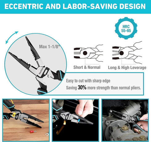 DURATECH 6-in-1 Needle Nose Pliers, 8.5" Multipurpose Long Nose Pliers with Wire Stripper/Crimper/Cutter Function, Heavy Duty Multifunctional Elec...