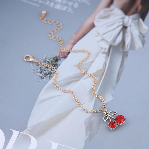 Vintage Red Cherry Anklet Chain Red Ruby Dangle Ankle Bracelet Gold Chain Anklet Bracelet Summer Beach Foot Chain Jewellery for Women...