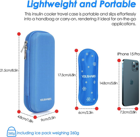 YOUSHARES Insulin Cooler Travel Case TSA Approved - Portable Medication Cooler for Travel with 2 Ice Packs, Insulated Insulin Travel Case for Trip...