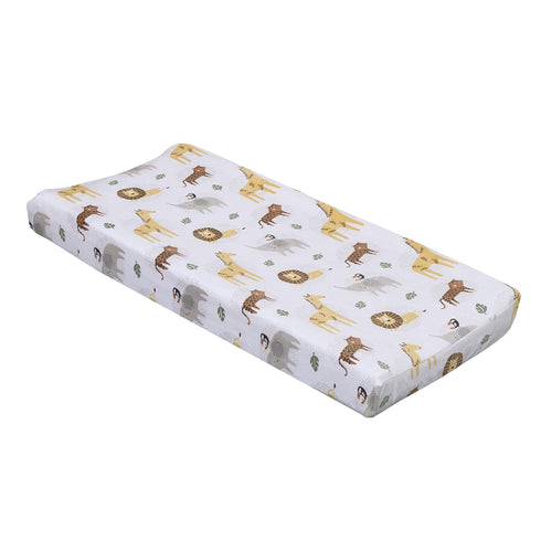 NoJo Jungle Trails Grey, Gold, Green and White Super Soft Animal Print Changing Pad Cover...