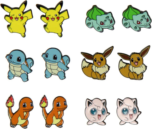Pokemon Earrings Fashion Jewelry Enamel Character Stud Earrings Set 6 Pack...