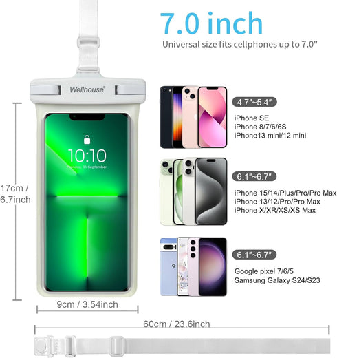 wellhouse Waterproof Phone Pouch, Waterproof Phone Case for iPhone 15 14 13 12 Pro Max XS Samsung, IPX8 3D Cellphone Dry Bag Beach Essentials -Lum...
