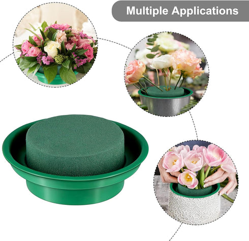 8 Packs Green Floral Foam Rounds in Bowls DIY Flower Arrangement Kit for Fresh and Artificial Flowers, 4.7 Inch Diameter, Simple Style, Flower Foa...