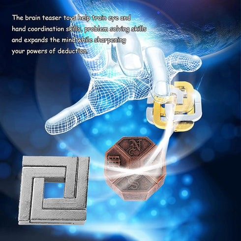4 pcs Metal Puzzle IQ Test Puzzle Brain Teaser Metal Wire Puzzles Mind Game Educational Toys High Difficulty Disentanglement Unlock Interlock Game...