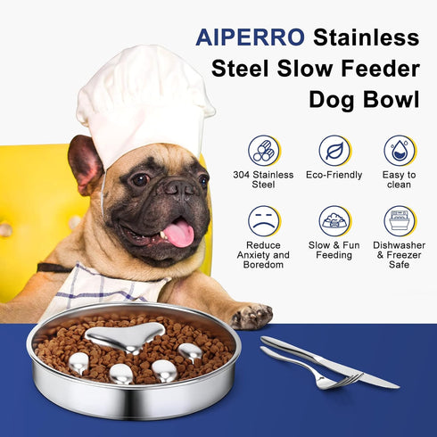 Slow Feeder Dog Bowls 304 Stainless Steel, 2 Cups Metal Food Bowls, Water Bowl for Small & Medium Sized Dogs, Fun Bloat Stop Pet Fast Eaters...