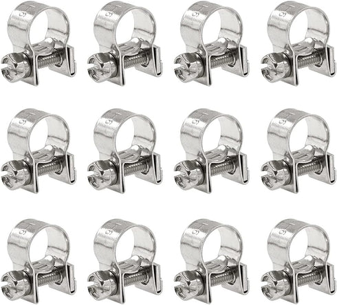 Glarks 12Pack 9-11mm Stainless Steel Mini Fuel Injection Hose Clamps Adjustable Pipe Hose Clip Tube Clamps Set (11/32''-7/16'' Dia)...