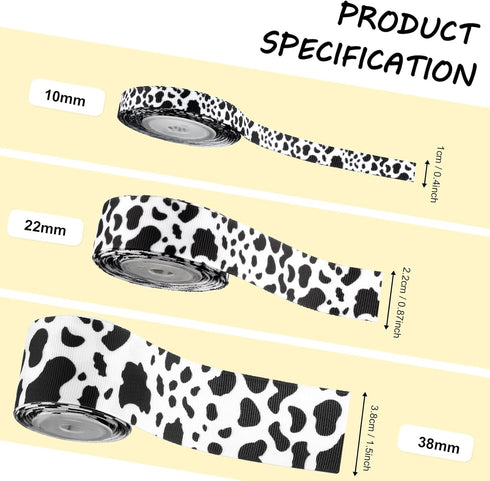 3 Rolls 15 Yards Cow Print Ribbon Grosgrain Cow Ribbon Cow Spot Pattern Wrapping Ribbon Dairy Cow Print Ribbon Animal Print Ribbon for Wreath Bow ...