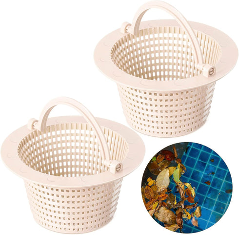 2 Pcs Pool Skimmer Basket with Handle, Leaves Removal Swimming Pool Filter Replacement Basket, Plastic Pool Strainer Basket for Swimming Pools Cle...