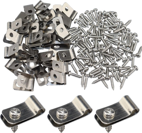 Wire Fence Clips 100 Pcs Fence Wire Clamps Stainless Steel Fencing Mounting Clips with 100 Pcs Stainless Steel Screws for 12-16 Gauge Welded Wire ...
