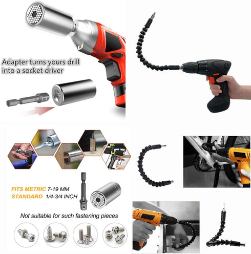 7mm-19mm Universal Socket Grip Ratchet Wrench Power Drill Adapter&105 Degree Right Angle Extension&Power Screwdriver Drill Bit Attachment&Drill Bi...