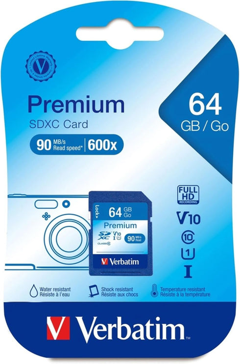 Verbatim 64GB Premium SDXC Memory Card, UHS-I V10 U1 Class 10...