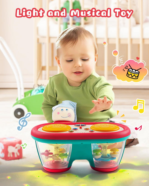 Baby Toys for 6 to 12 Months, Drum Musical Instruments Rotating Light Up Toys for 12-18 Months Kids, Tummy Time Toys for Baby 0-3-6-9 Months, Walk...