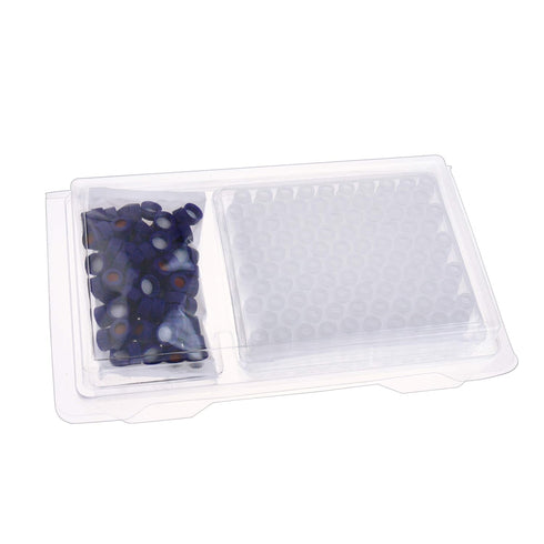 2ML Polypropylene Vials, 9mm Short Thread Vial with Micro Volume 300µL, Blue Screw Cap with Hole, WhitePTFE&Red Silicone Septa, for Ion Chromatogr...