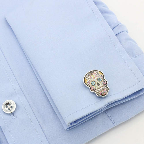 Day Of The Dead Cuff Links Muti-color Brass Material Sugar Skull Design Cufflinks with Gift Box...