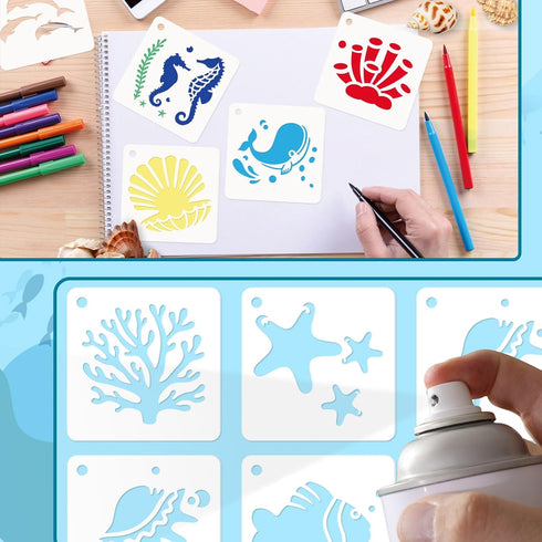 JULMELON Stencils for Painting,20Pcs Sea Life Stencils Sea Animal DIY Pattern Stencils for Painting on Wall Floor Decor DIY Rock Painting Art Proj...