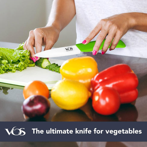 Vos Ceramic Paring Knife - 4 Inch Zirconia Blade With Sheath Cover - Handle Fruit and Vegetables Kitchen Knife (Green)...