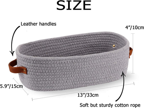 Cotton Rope Small Woven Toilet Paper Room Storage Basket with Handles for Bathroom, 13"x5.9"x4" Gary...