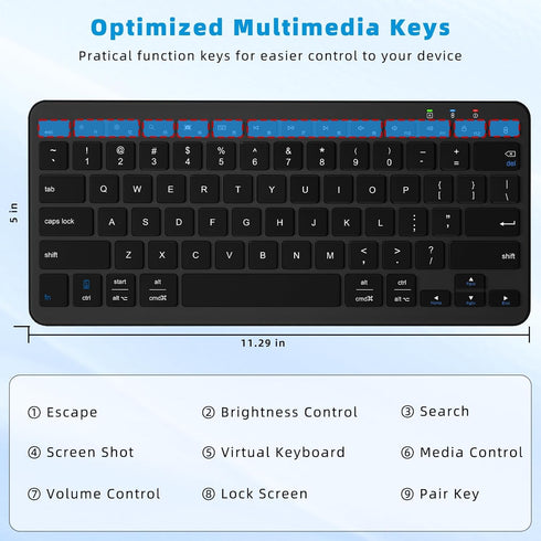 Bluetooth Keyboard, Ultra-Slim Wireless Keyboard for iPad, Rechargeable Ergonomic Computer Keyboard for iOS, Android, Windows PC Tablets Phone, Bl...