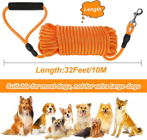 Vivifying Long Dog Leash, 32ft Floating Dog Training Leash, Check Cord Rope Leash with Comfortable Handle for Outside, Hiking, Swimming, Beach and...