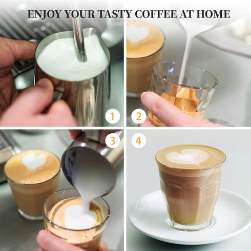 Milk Frothing Pitcher Jug Coffee Spoons Frother Steamer Cup Foam Making-Suitable for Espresso- Hot Chocolate-Stainless Steel 350ml(12oz) - Coffee ...