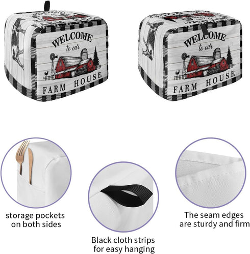 Welcome to Our Farm House Toaster Cover 4 Slice, Large Kitchen Appliance Covers, Black and White Checkered Toaster Oven Cover with Loop, Bread Mac...