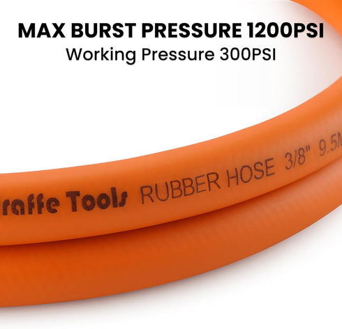 Giraffe Tools Rubber Air Hose, 3/8 inch x 6 ft, 1/4 in. MNPT Fittings, 300 PSI Heavy Duty, Lightweight Air Compressor Hose...