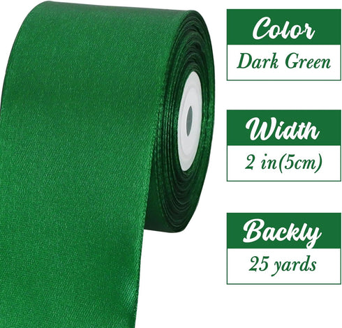 TONIFUL 2 Inch x 25 Yards Wide Green Satin Ribbon Solid Fabric Ribbons Roll for Valentine's Day Crafts Gift Wrapping Invitation Cards Floral Hair ...