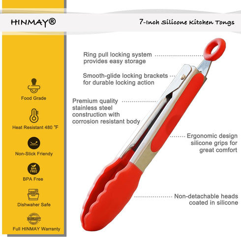 Mini Tongs with Silicone Tips 7-Inch Serving Tongs, Set of 3 (Red Blue Green)...