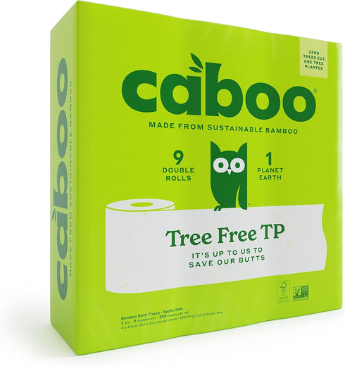 Caboo Tree Free Toilet Paper, Septic Safe Bath Tissue, Quick Dissolving 2 Ply Sheets - 300 Sheets Per Roll, 9 Double Rolls...