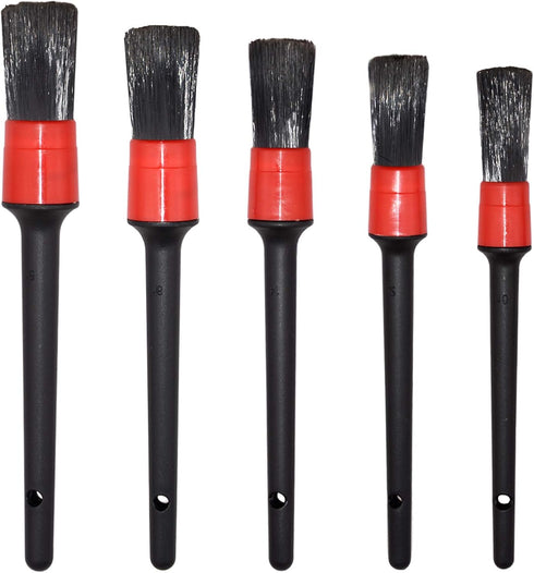 Detailing Brush Set -5 Different Sizes Premium Natural Boar Hair Mixed Fiber Plastic Handle Automotive Detail Brushes for Cleaning Wheels, Engine,...