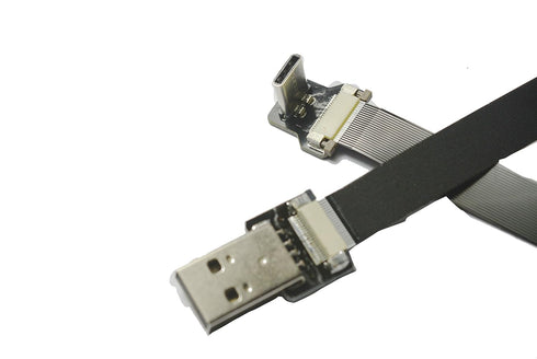 Slim Flat USB C 90 Degree Angled FPV Flat Slim Thin Ribbon FPC Cable USB Type-C 90 Degree to Standard USB A for sync and Charging Black (20CM)...