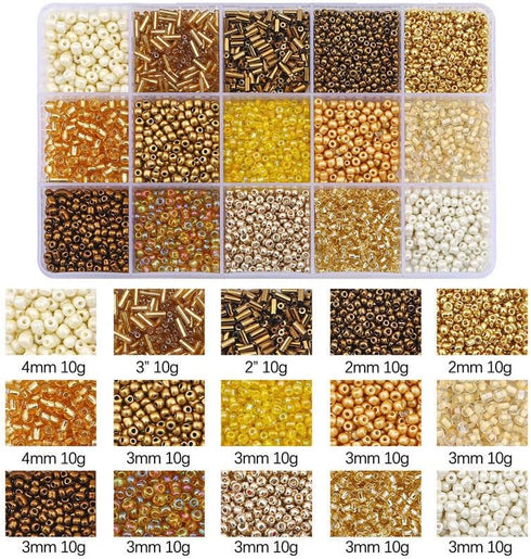Mix 15 Color Glass Seed Beads Tube Beads Glass Bugle Beads Loose Kit for Jewelry Making DIY Craft Beading (Mix 15 Color, Gold)...