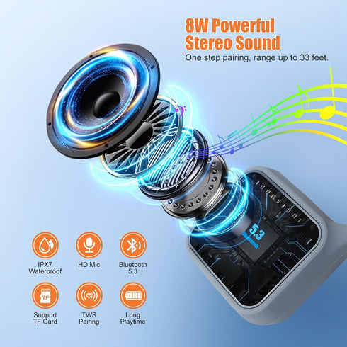 Waterproof Portable Bluetooth Speaker with 8W Big Sound, Small Wireless Speaker Subwoofer,20H Playtime, BT 5.3, Support TF Card, TWS for Bicycle, ...