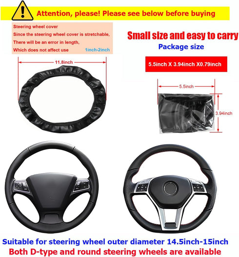 Mandark Car Steering Wheel Cover, Elastic Stretch Leather Anti-Slip Embossing Pattern Steering Wheel Protector, 14.5-15inch Auto Interior Accessor...