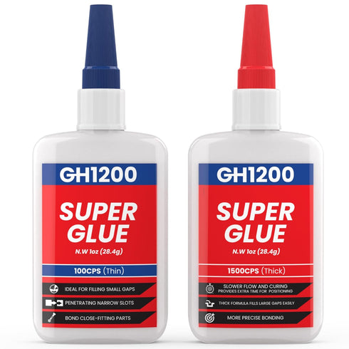 57 Grams (2 oz) 100/1500 CPS (thin/thick) Super Glue All Purpose with Anti Clog Cap. Ca Glue - Adhesive SuperGlue. Cyanoacrylate Glue for Hard Pla...