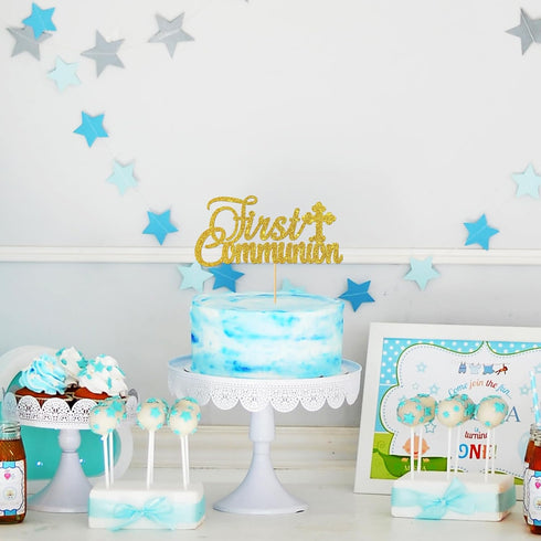 Gold Glitter First Communion Cake Topper - First Communion Cake Decoration for Kids - God Bless Cake Topper...