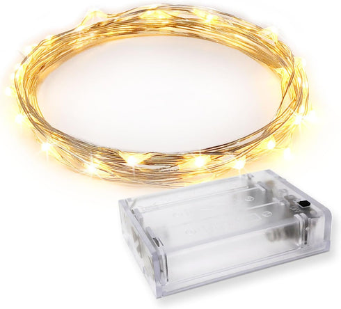 30 LEDs Warm White Color String Lights Silver Wire Indoor and Outdoor 9.5 Feet Firefly Starry Fairy Lights Battery Powered for DIY, Christmas, Hol...