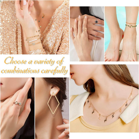 Thrilez 63 Pack of Jewelry Set for Women, Including 15 Pairs Fashion Earrings, 4 Pack Cute Necklaces, 13pc Aesthetic Bracelets/Anklets and 31pc Da...