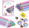 32PCS Eco-friendly Wood & Plastic Free Recycled Rainbow Paper Pencils #2 HB Pencils Number 2 Pencils Erasers Toppers with Pencil Sharpener, Macaro...