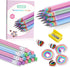 32PCS Eco-friendly Wood & Plastic Free Recycled Rainbow Paper Pencils #2 HB Pencils Number 2 Pencils Erasers Toppers with Pencil Sharpener, Macaro...