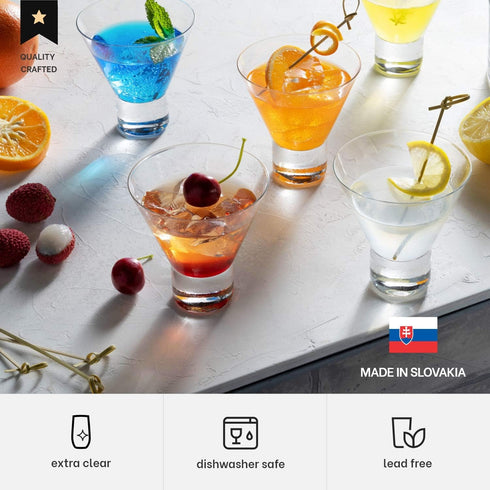 MITBAK Martini Glasses, Set of 6 Stemless Martini Glass, 8 OZ With Stylish Base, Elegant Cocktail Glasses Great for Martini, Cocktail, Manhattan, ...