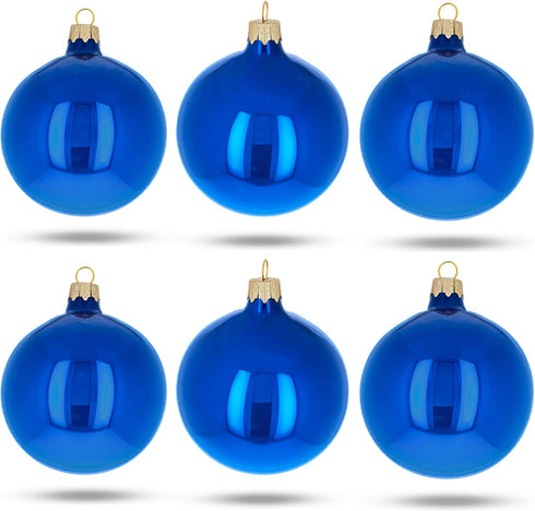 Set of 6 Glossy Blue Glass Ball Christmas Ornaments 3.25 Inches...