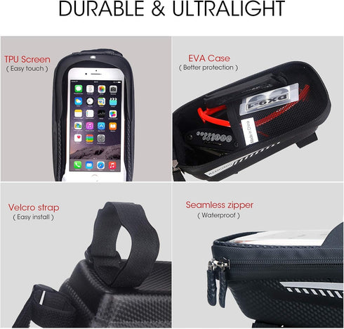 Bike Bag for Front Frame Bicycle Bag Waterproof Bike Phone Mount Top Tube Bag Bike Phone Case Holder Accessories Cycling Pouch Handlebar Bag with ...