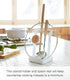Yamazaki Home Ladle & Lid Rest - Kitchen Utensil Organizer Stand for Cooking Steel + Wood White...