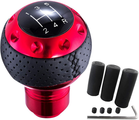 Arenbel 5 Speed Leather Car Shifter Handle Manual Gear Stick Shift Lever Knobs Replacement Fit Most MT Trucks Vehicles, Red...