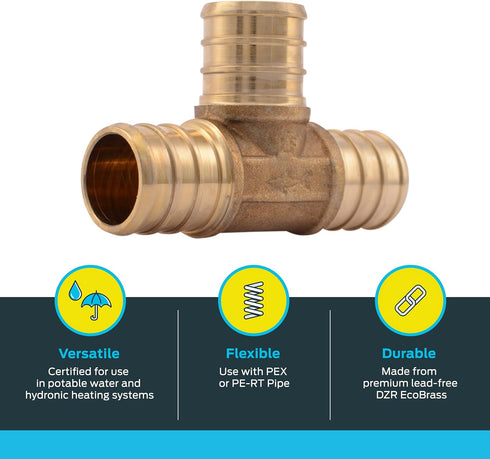 SharkBite 3/4 Inch Crimp Tee, Brass Plumbing Fitting, PEX Pipe, PE-RT, UC370LFA...